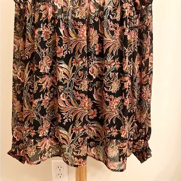 Ophelia Roe Black Red Green Floral Smocked Balloon Sleeve Ruffled Hem Top SZ 3X - Picture 3 of 15